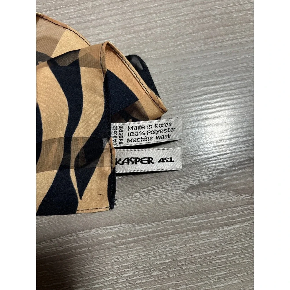 Kasper ASL Scarf Tan Black Zebra Animal Print Sheer Lightweight Rectangular Wrap